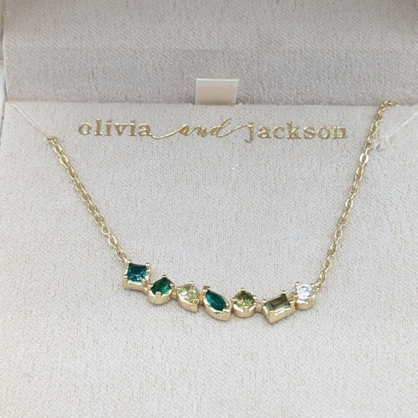 Olivia and Jackson Sterling Silver Green Clear CZ 16"-18" Gold Tone Necklace NWT