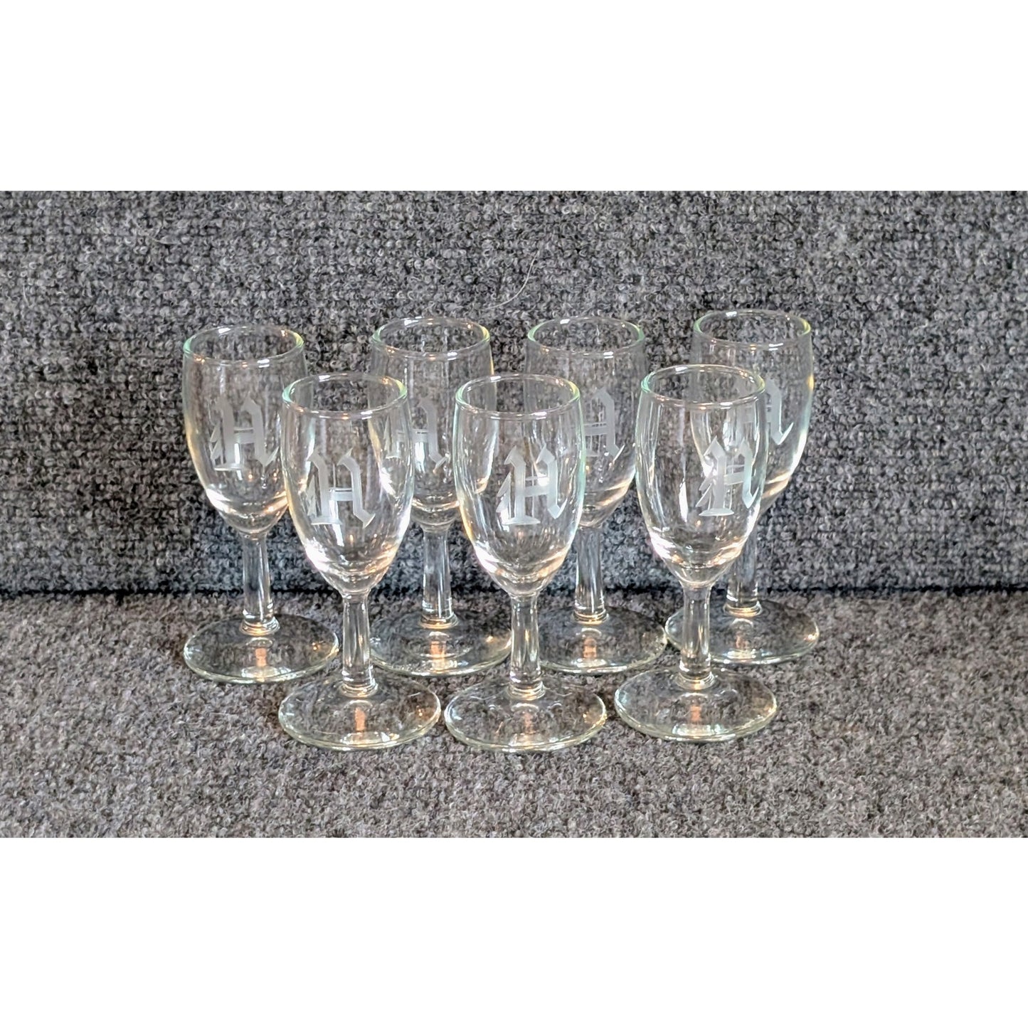 Set of 7 Embossed Initial 'H' 4.5" Tall 2 oz. Cordial Liqueur Glass Goblets