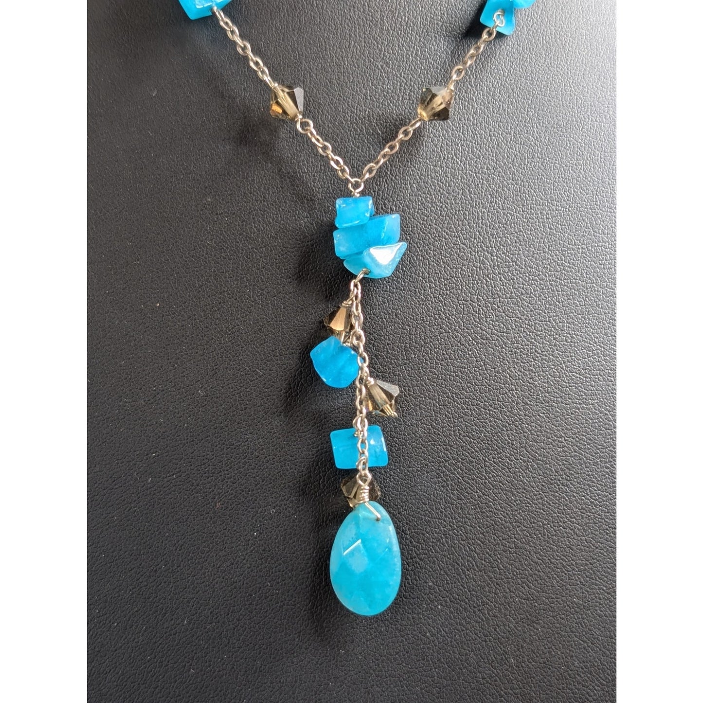 Neon Blue Gemstone Smoky Bicone Crystal Sterling Silver 16.5"-18.5" Necklace
