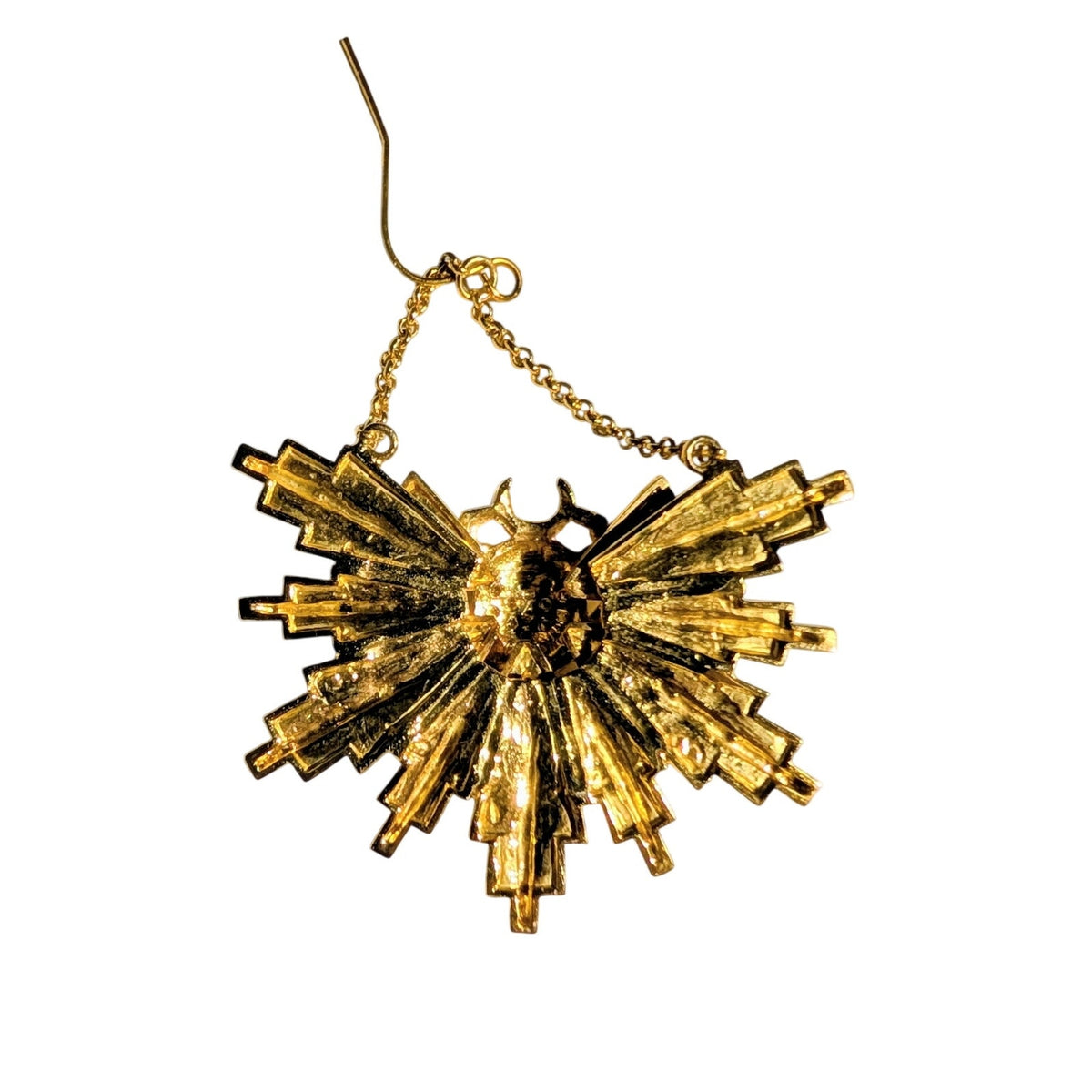 Large SINGLE Gold Tone CZ Scarab Sunburst Dangle Earring
