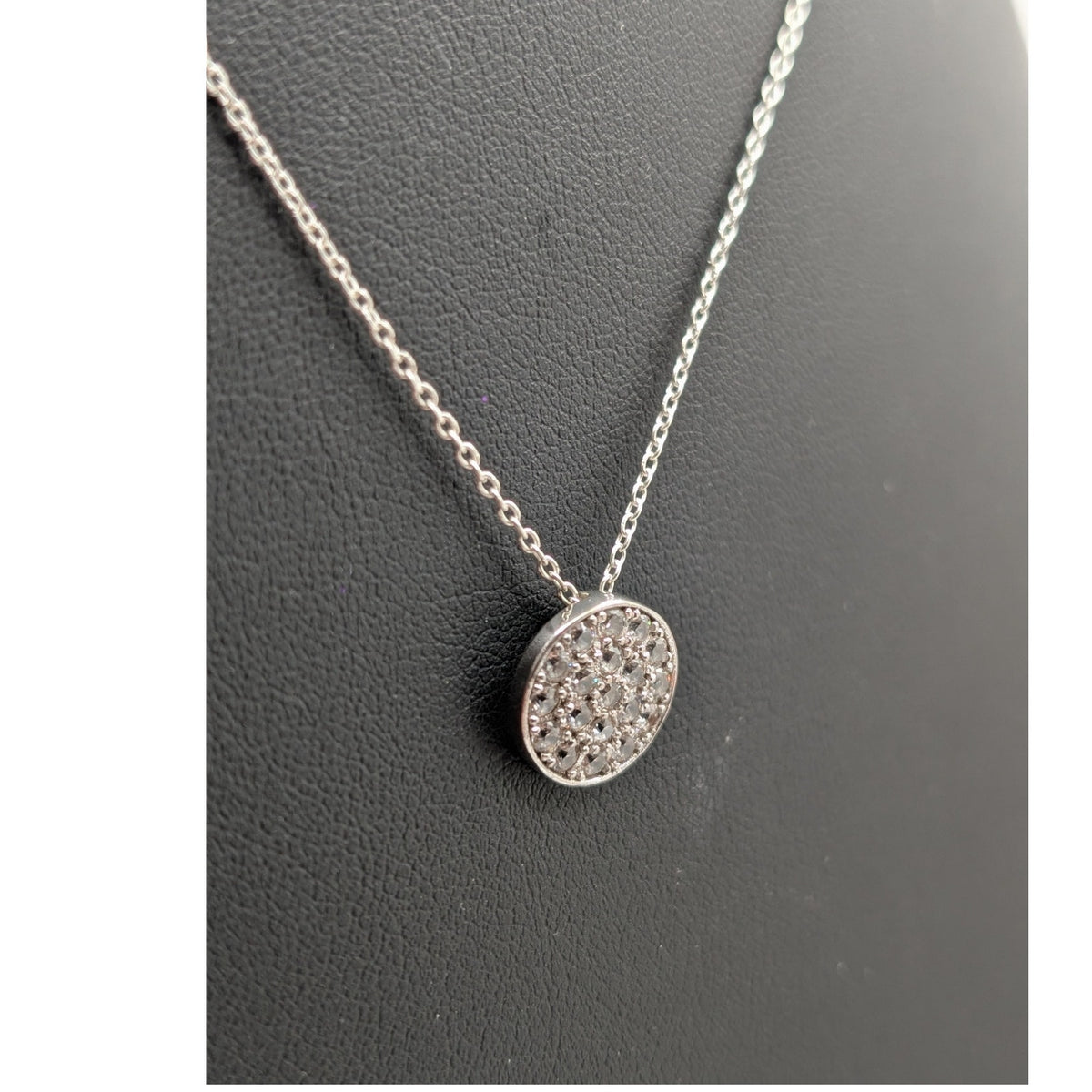 Vintage 925 Sterling Silver Pave CZ 1/2" Round Pendant 18" Chain Necklace