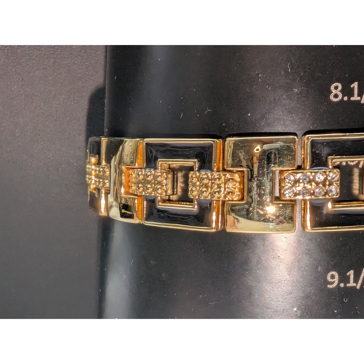 Vtg Gold Tone Black or Blue Enamel Rhinestone XL Extra Link 1/2" Wide Bracelet