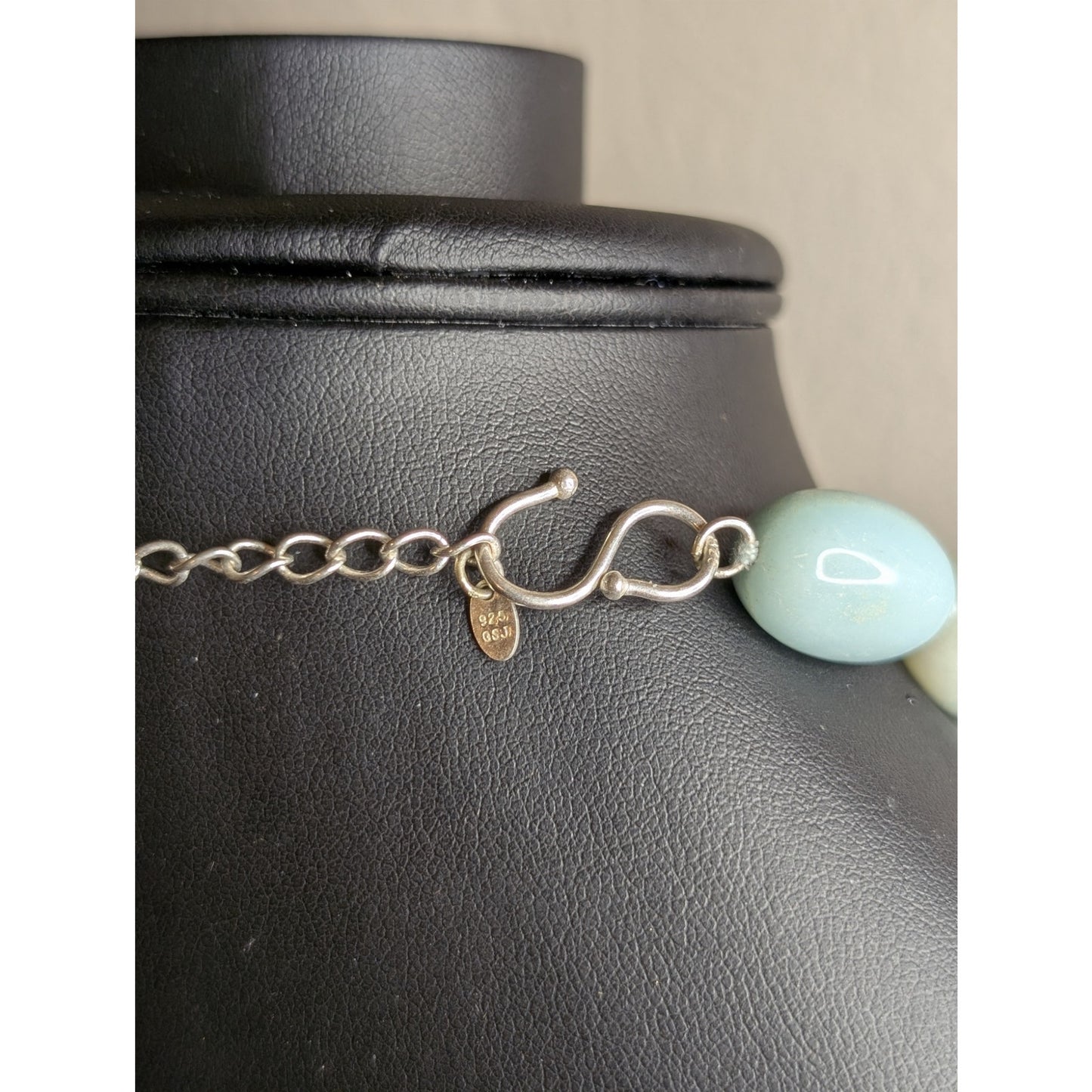 GSJ Sterling Silver Natural Blue Aqua Stone Bead Necklace & Dangle Earring Set