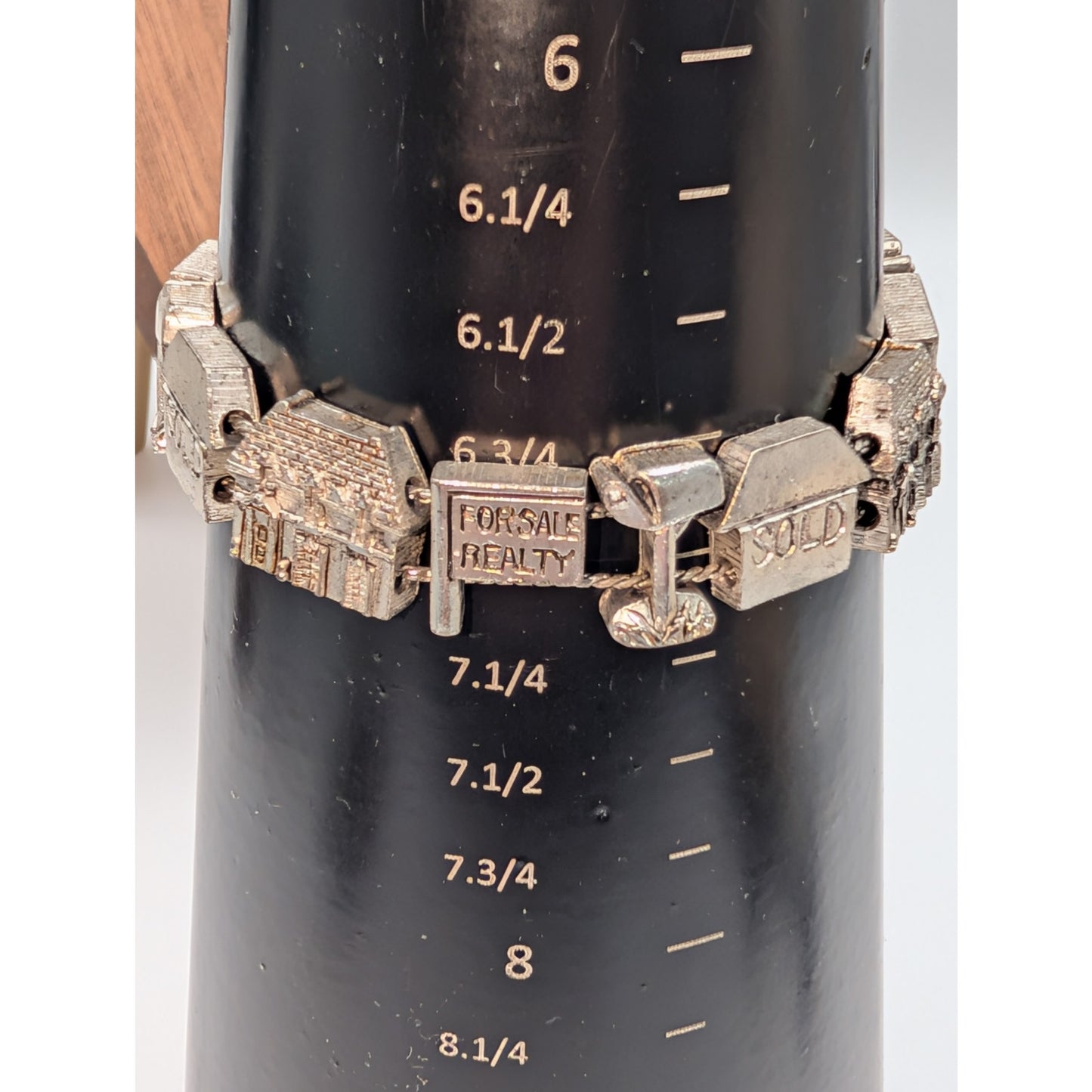 Vintage BG Slide Charm Silver Tone Realtor Bracelet 7 1/2" Long