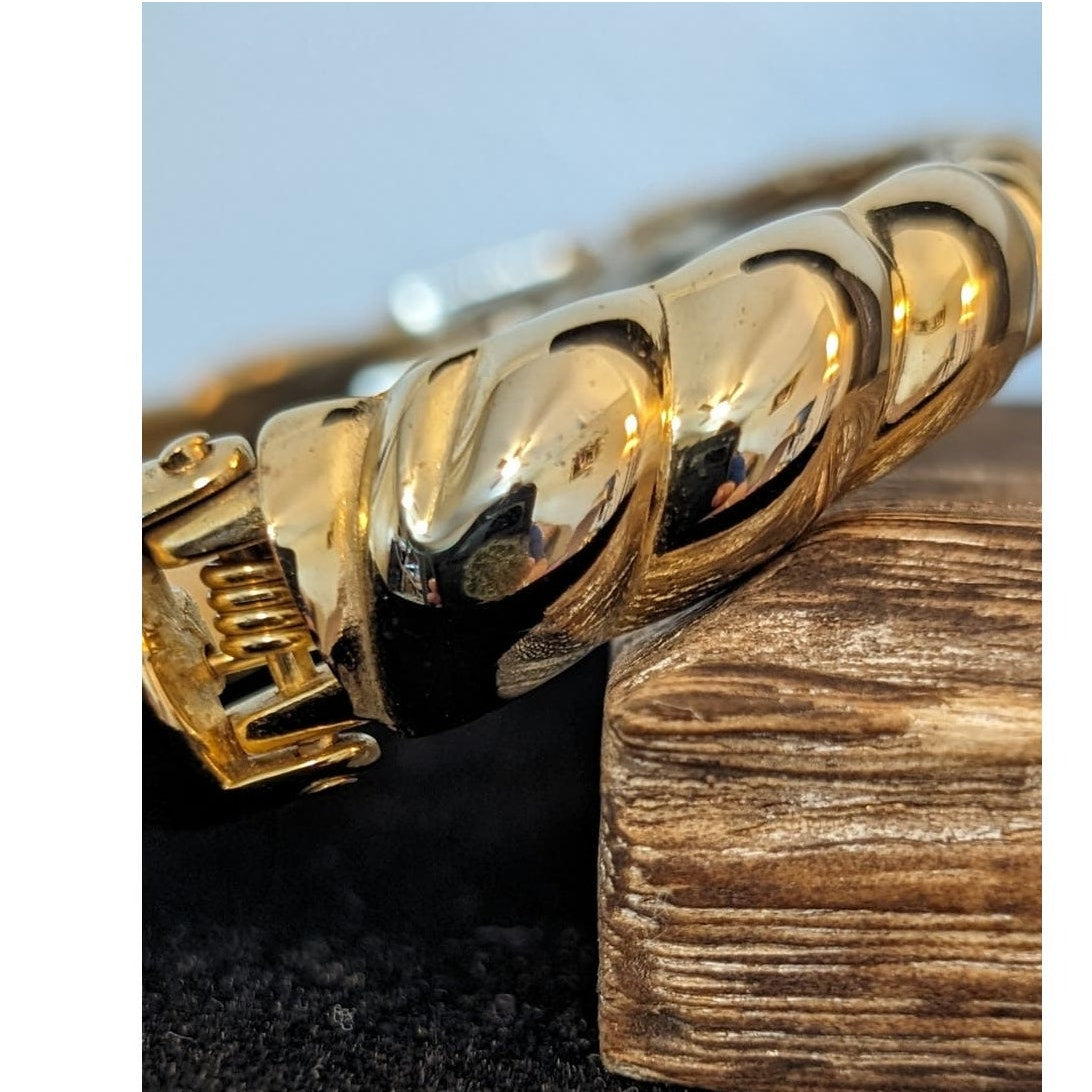 Vintage Double Hinged High Polished Gold Tone Cuff Bracelet