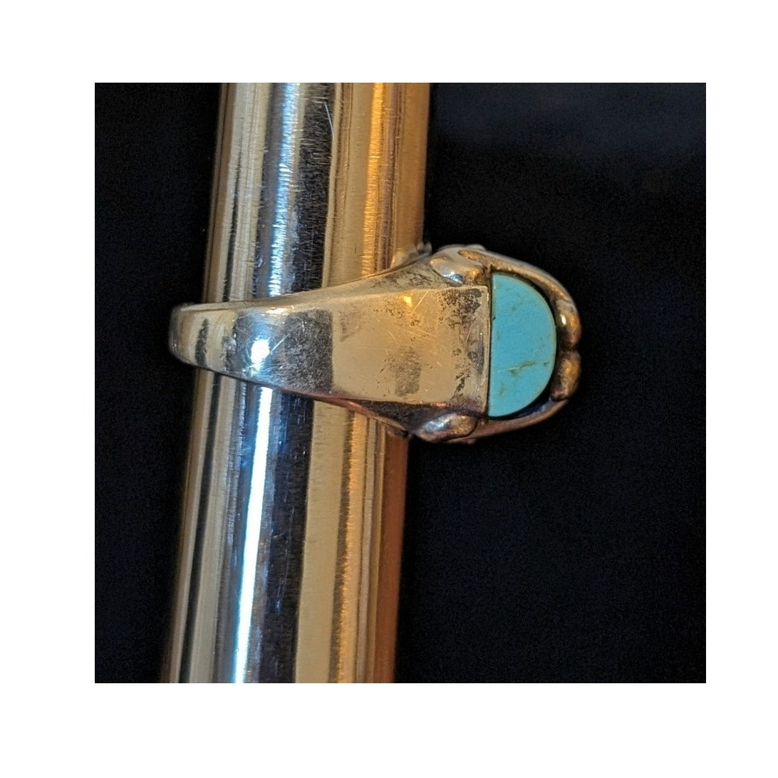 Southwestern Sterling Silver Swirl Filigree Wrapped Turquoise Ring Size 6.25