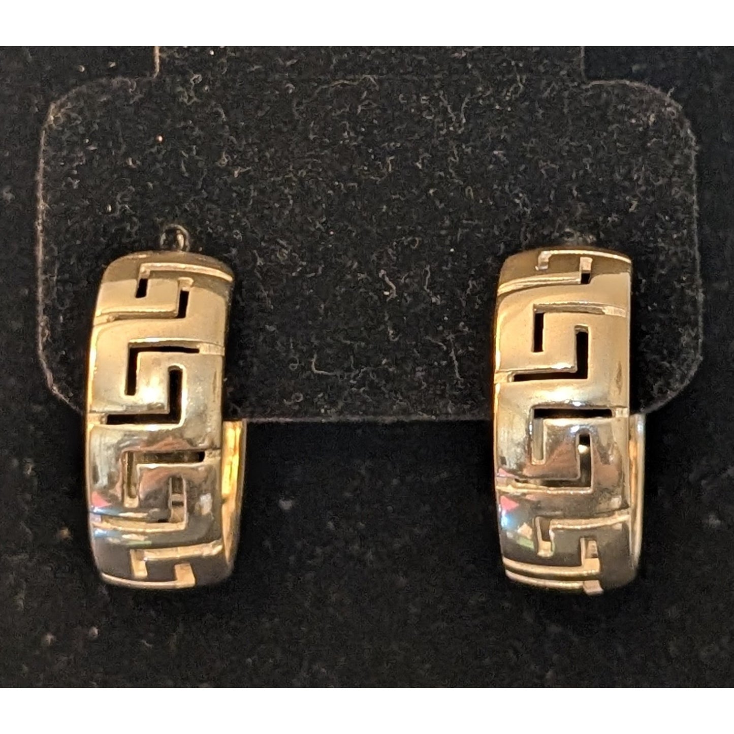 925 Sterling Silver Greek Key Post 1" Round 3/8" Wide Hoop Earrings