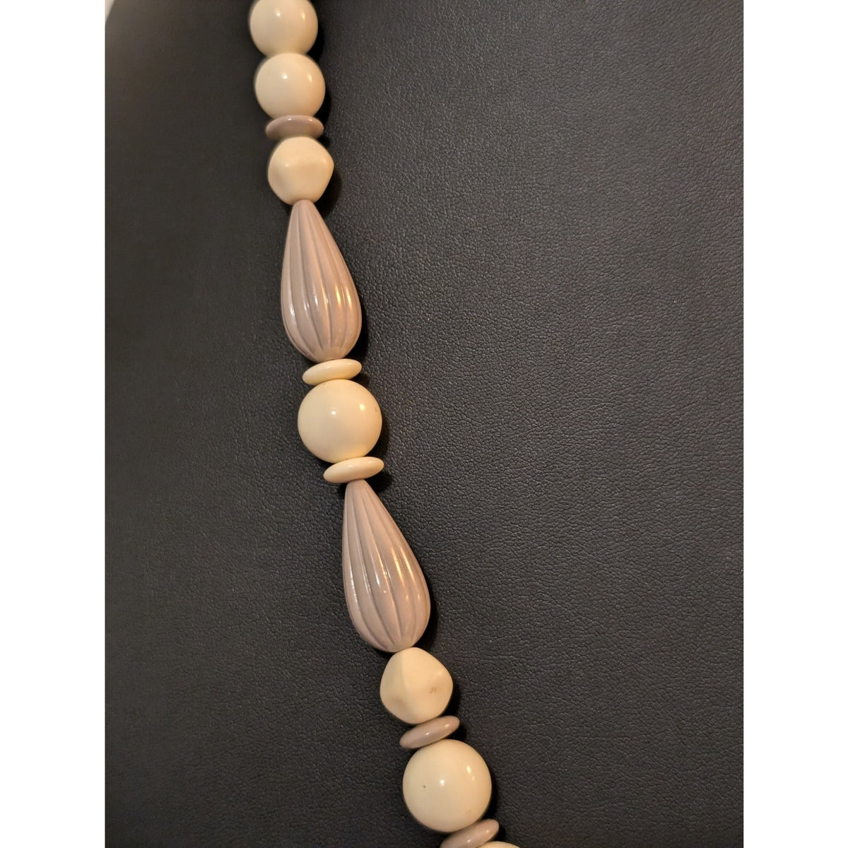 Vintage Avon Ivory Mushroom Taupe Acrylic Beaded 29" Necklace