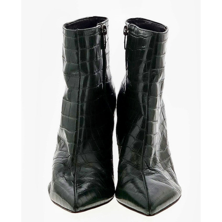 Marc Fisher Green Leather Animal Print Embossed 3" Heel Zip Ankle Boots Sz 9