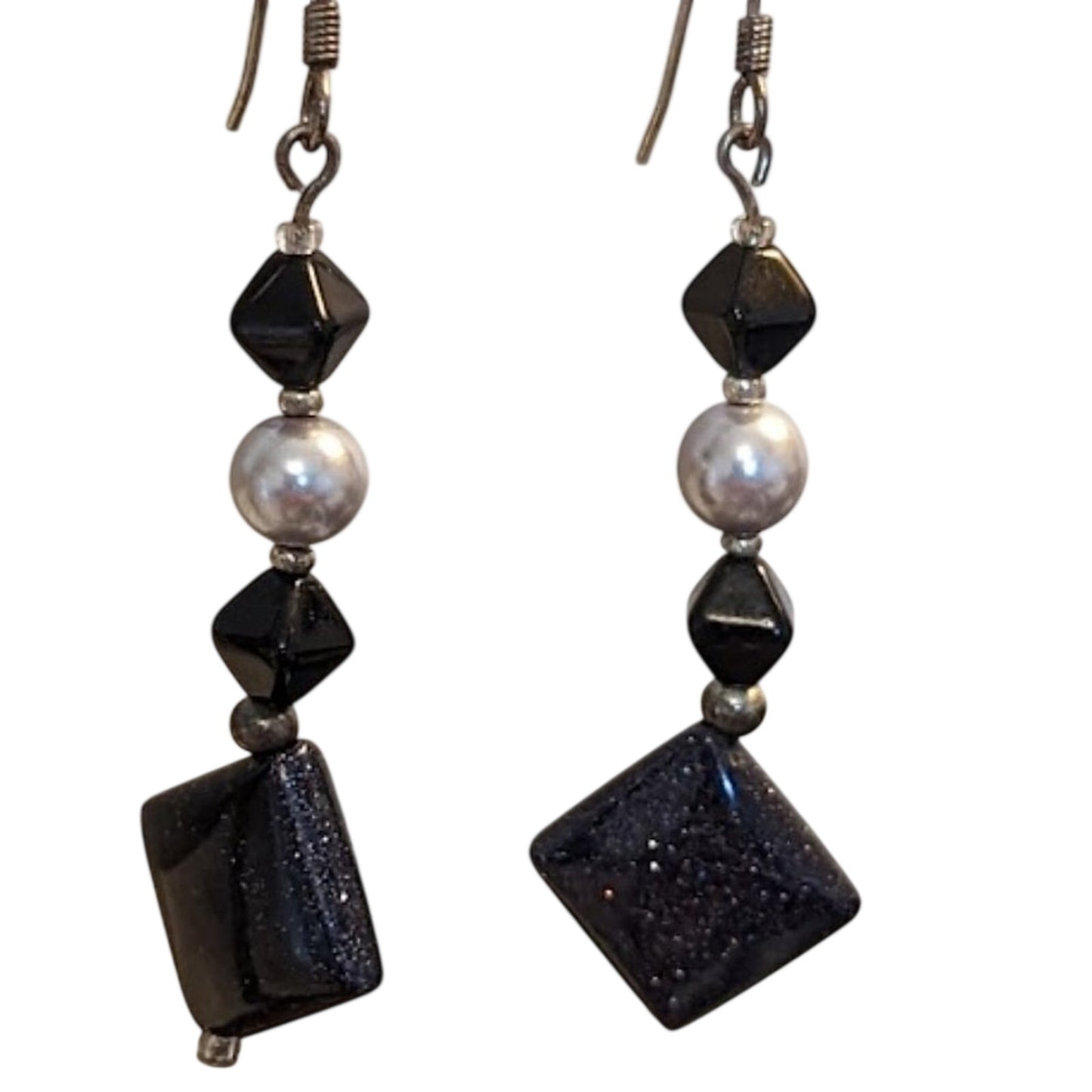Blue Goldstone Faux Pearl Dangle Earrings