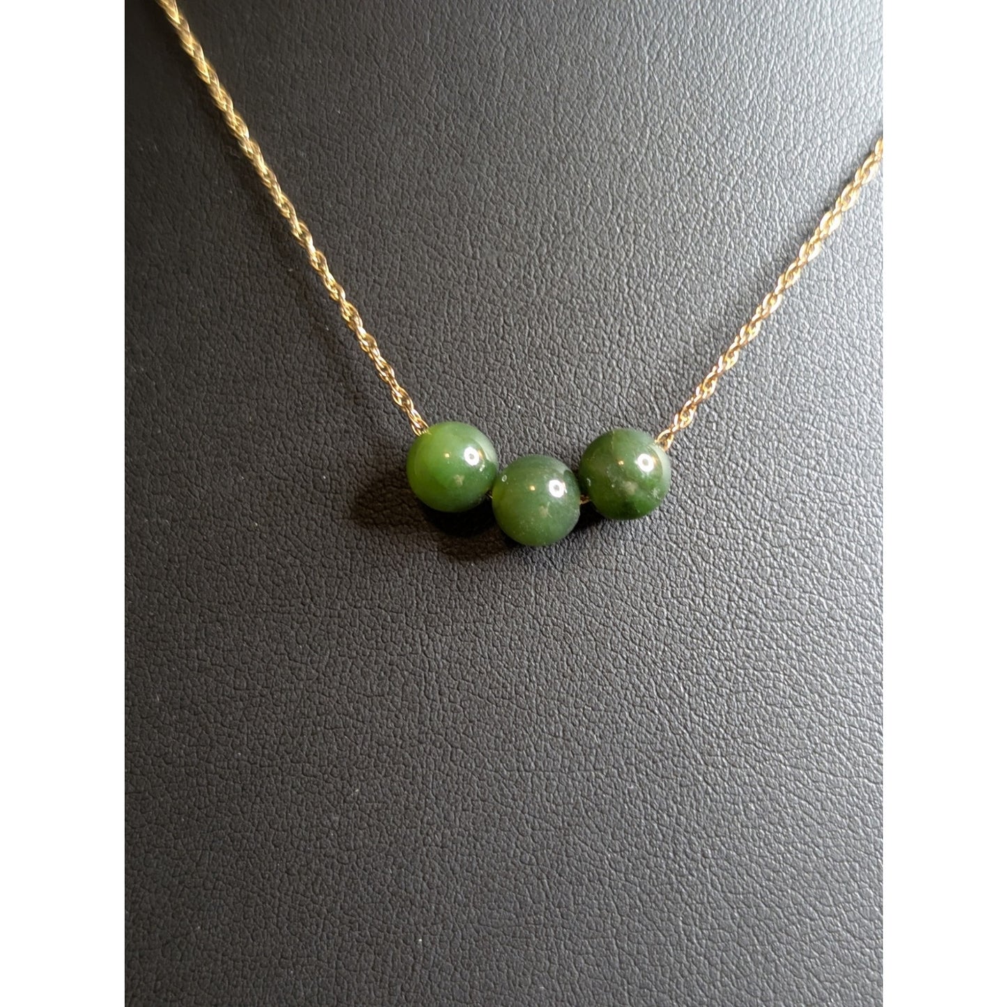 VTG 12K Yellow Gold Filled Chain Three Green Gemstone Bead 16" Necklace