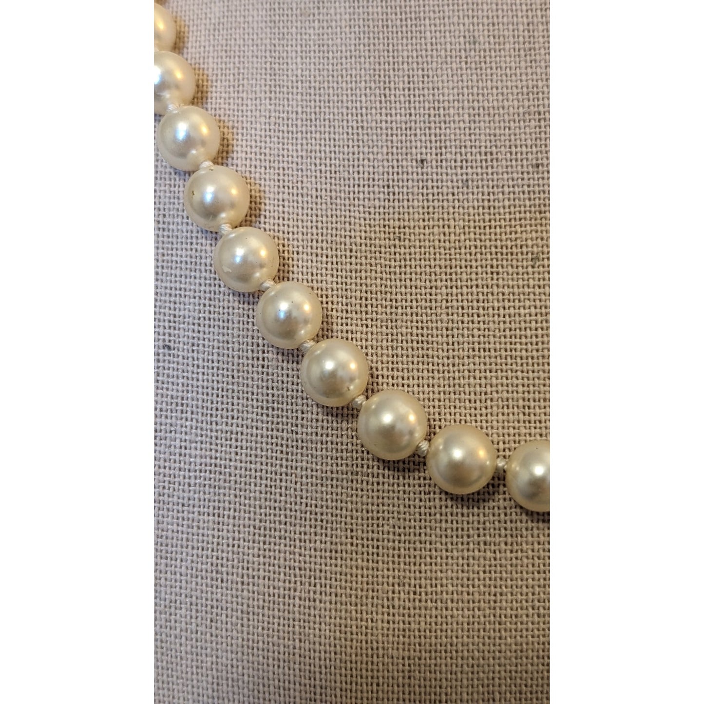 Vintage 8mm Glass Handknotted 18" Pearls With Silver Tone Fish Hook Clasp