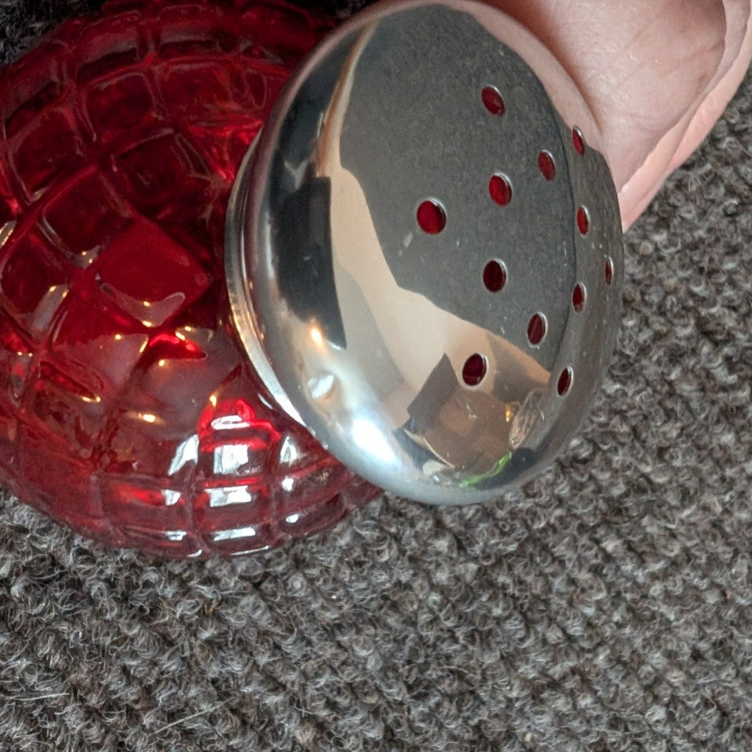 Vintage Avon Red Glass  1.5 Oz Charisma Powder Sachet Shaker Bottle