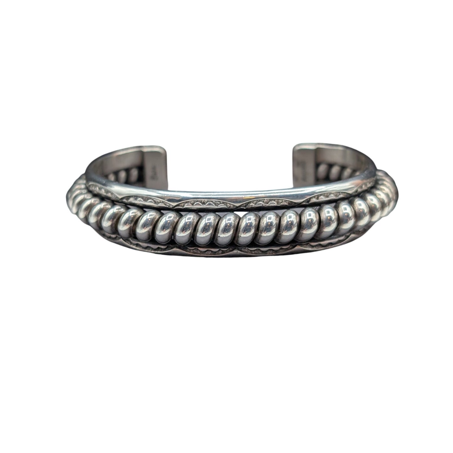 Vtg Tahe Navajo 925 Sterling Raised Center Braid Southwest Bracelet 45.28g