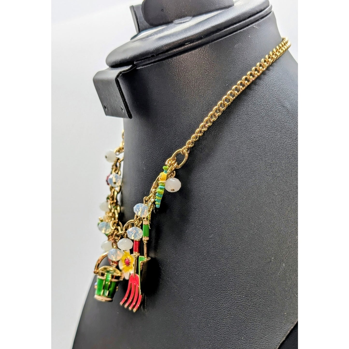 Betsey Johnson Garden Party Gold Tone Charm Dangle 15.75"-18.75" Necklace