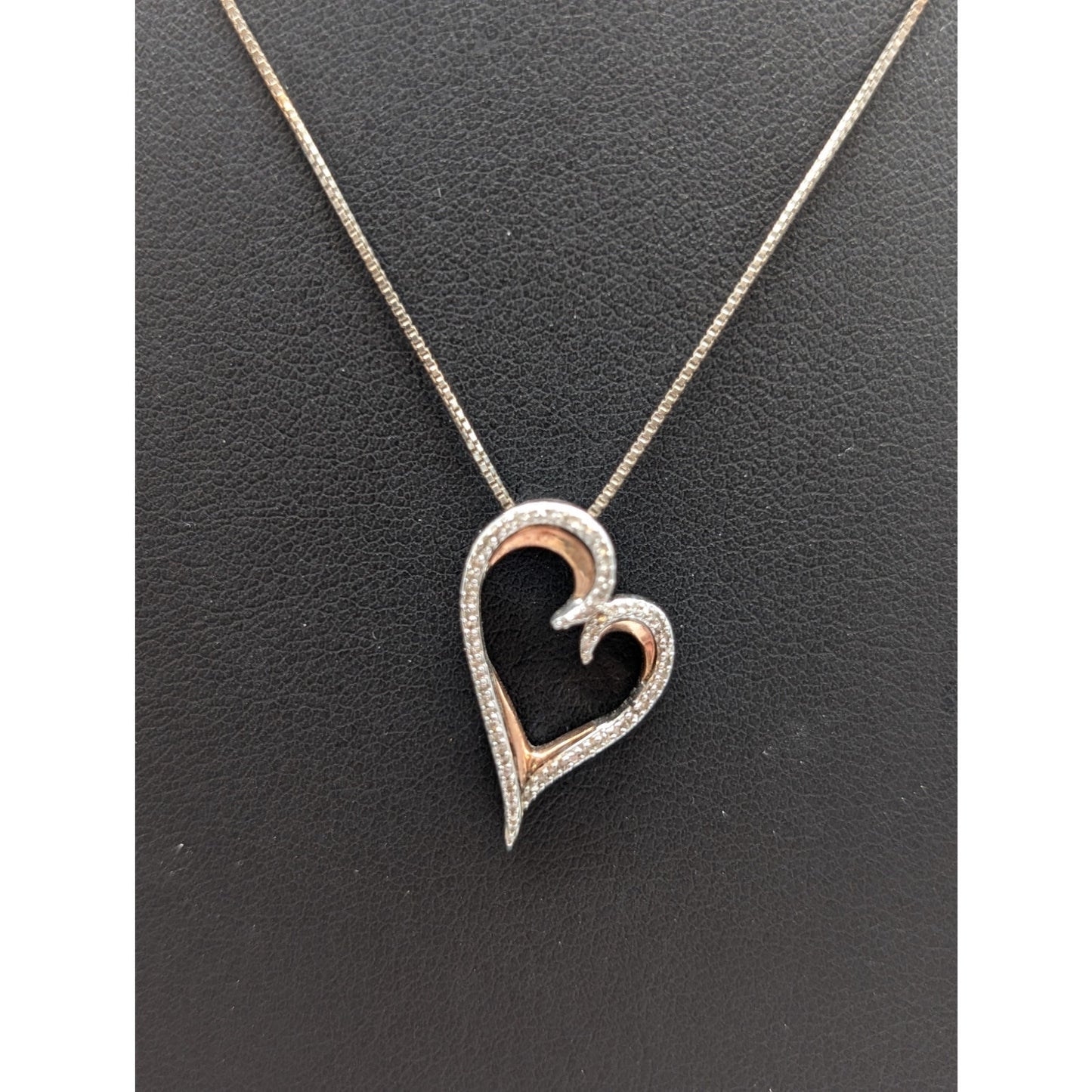 Marked JWBR 925 Sterling Silver 10K Yellow Gold Diamond Abstract Heart Necklace