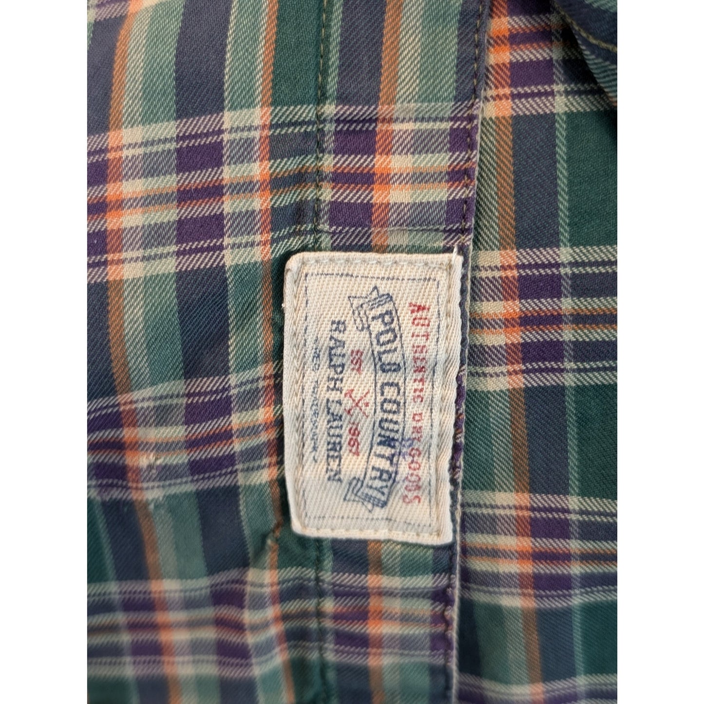VTG Polo by Ralph Lauren Oversized Green Purple Plaid Elbow Patch Button Up Sz M
