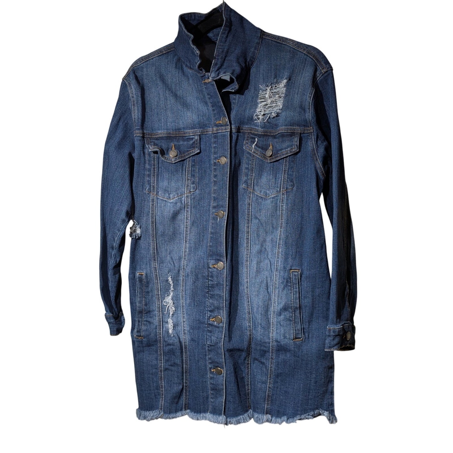 Judy Blue Distressed Long Sleeve Button Down Stretchy Denim Jacket Womens' Sz L