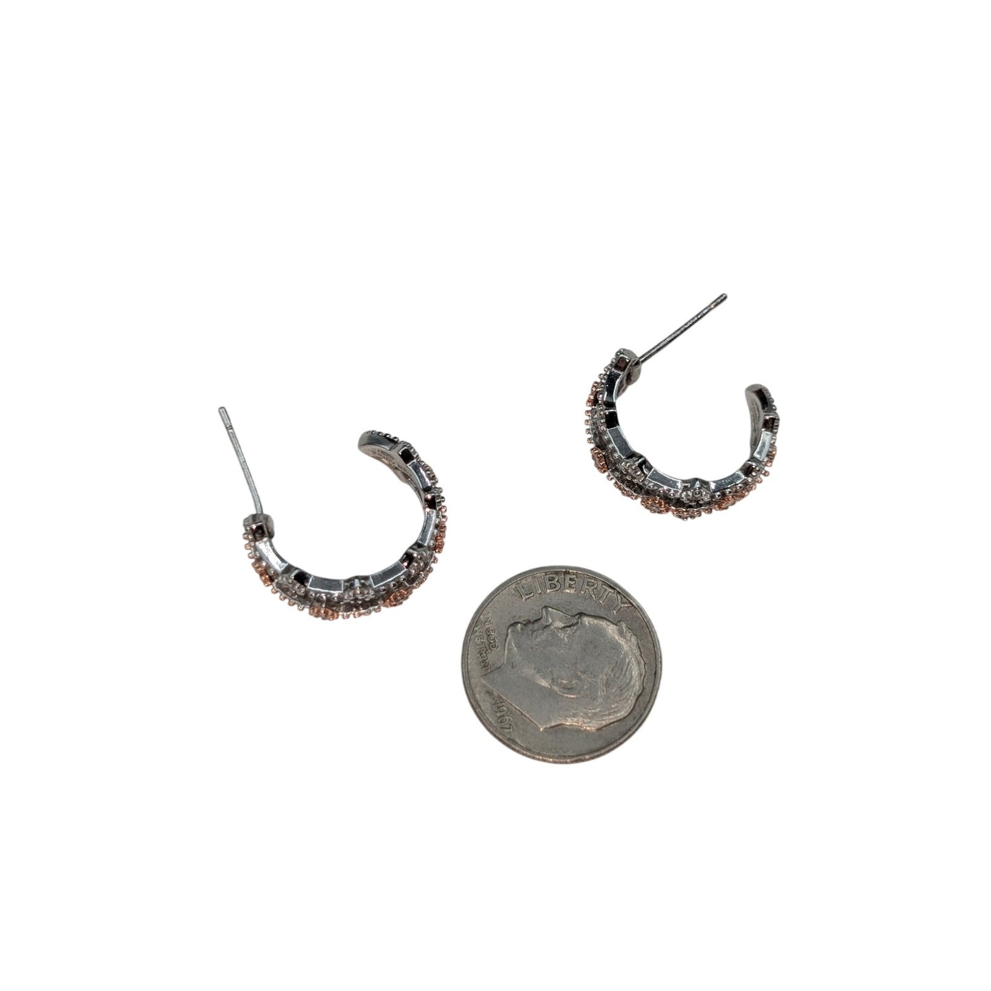 PAJ 925 Sterling Rose & Silver CZ Fancy Half Hoop Earrings