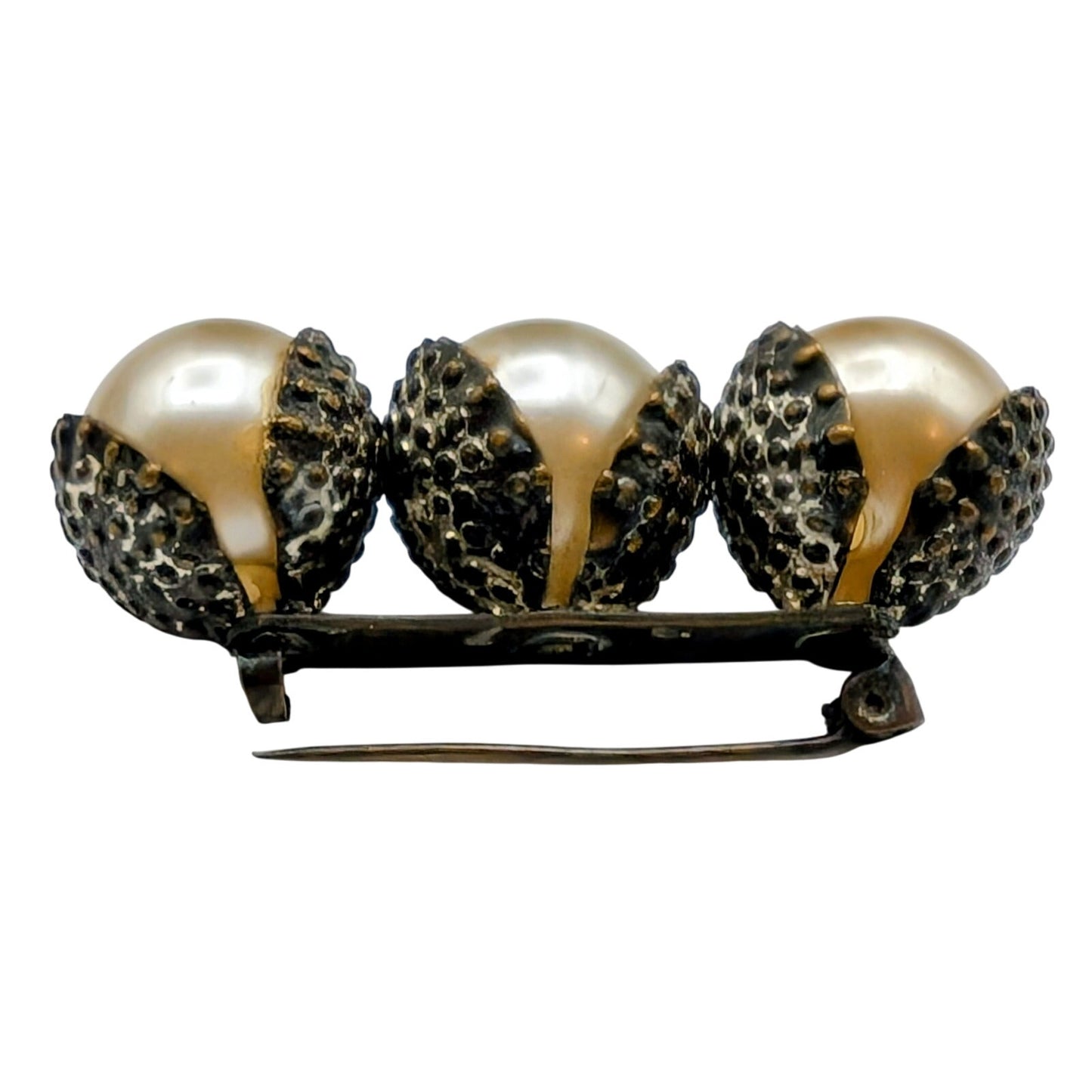 Antique 'C' Hook Three Faux Pearl Tulip Set Brooch/Pin