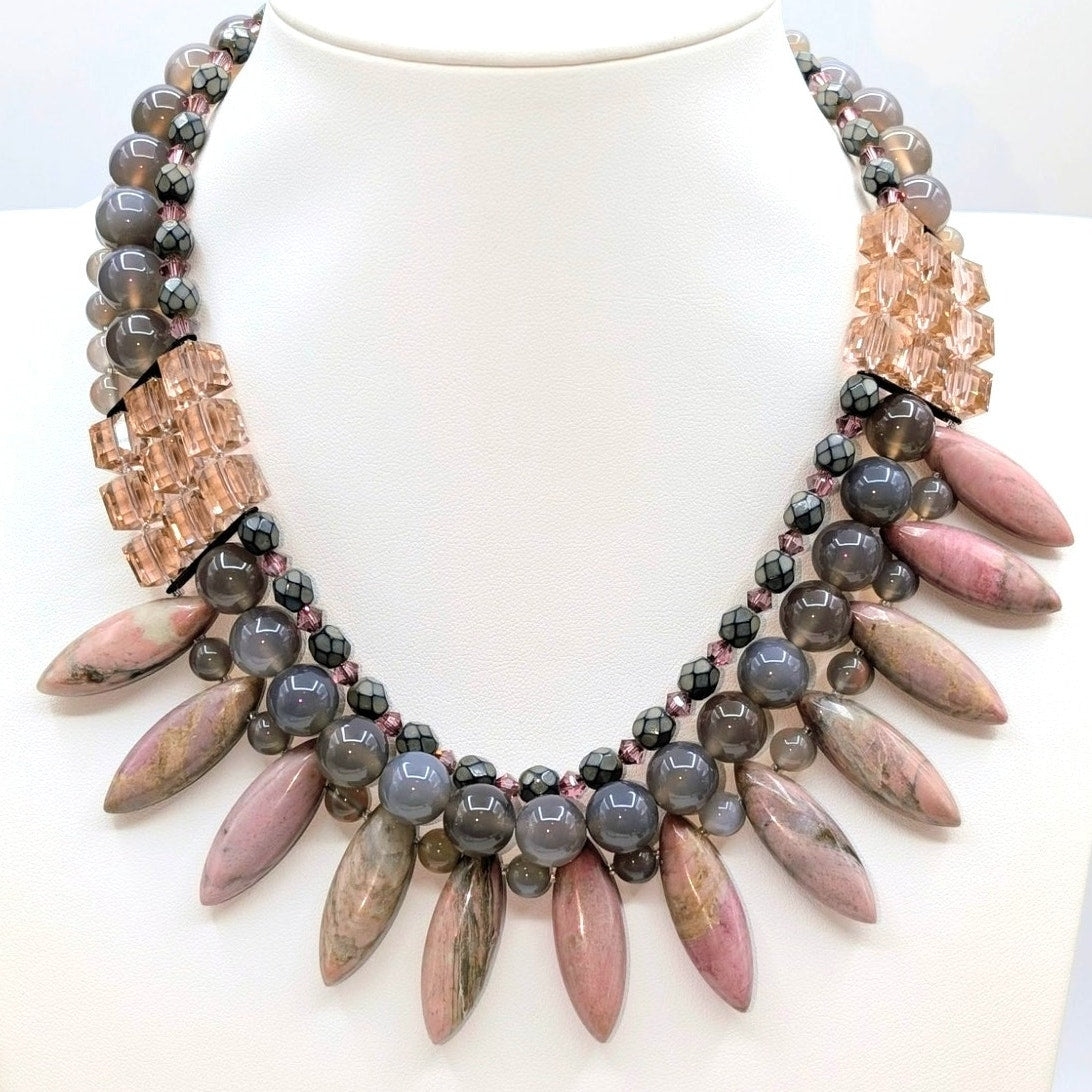 VTG Joshua Benbassat JBB Sterling 925 Stamped 16" Multi-Gem Rhodonite Necklace
