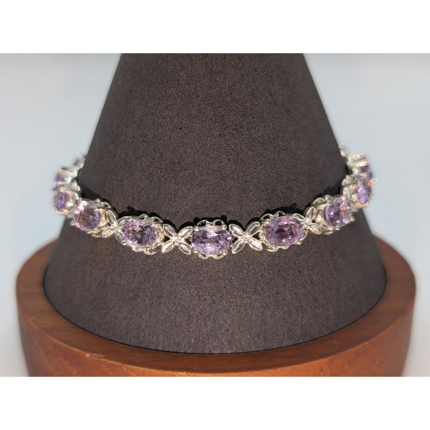 925 Sterling Silver 7mm Oval Rose de France Tennis Bracelet W/ Safety Latch