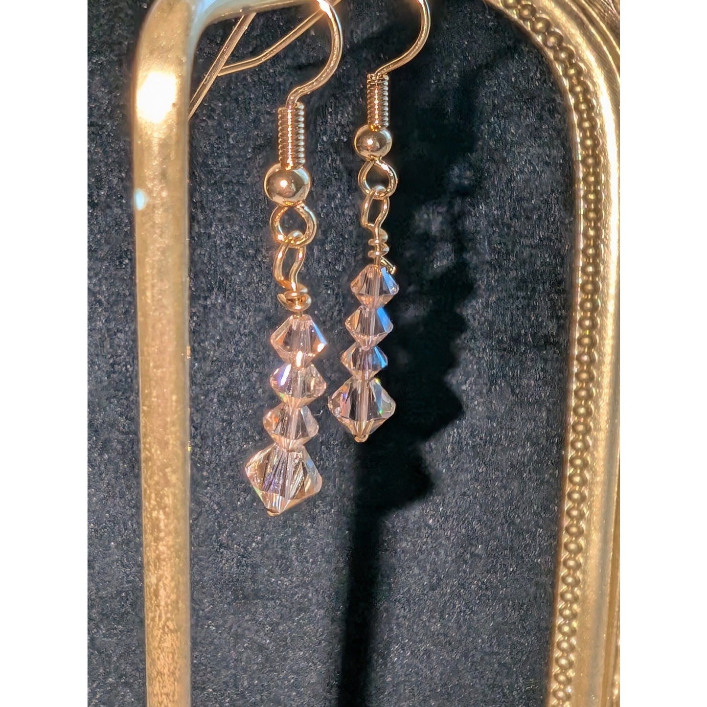 Light Peach/Pink AB Crystal Triple Bicone Beaded Dangle Earrings