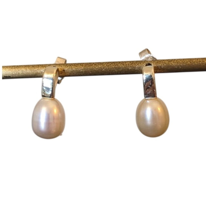 Marked 925 Sterling Genuine Pearl Post Earrings