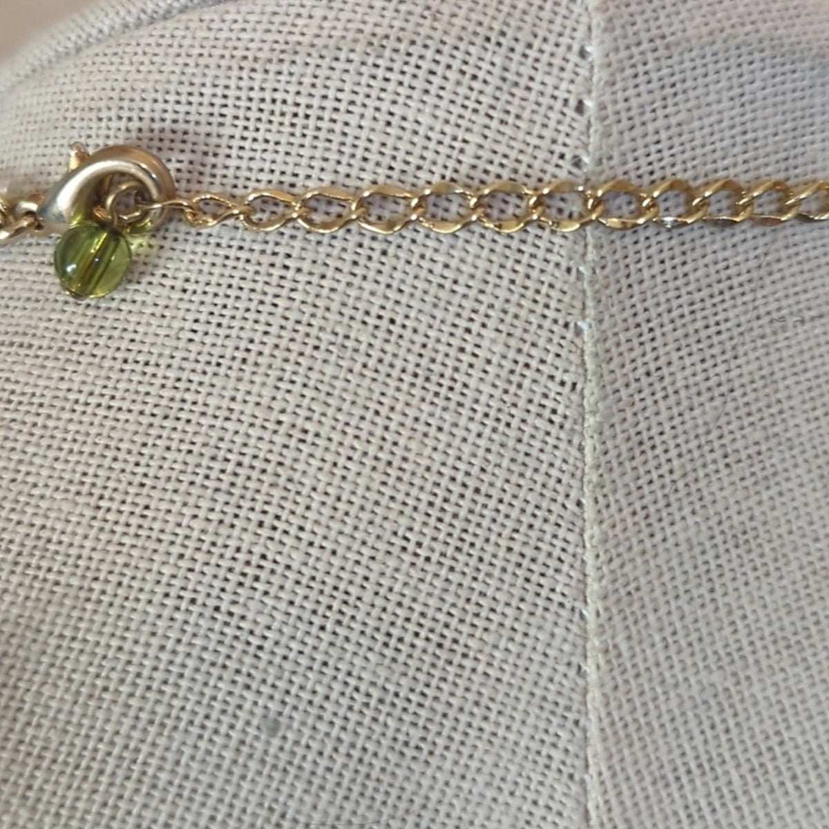 Gold Tone Double Strand Beaded Chain Pink Green Rhinestone Medallion Necklace