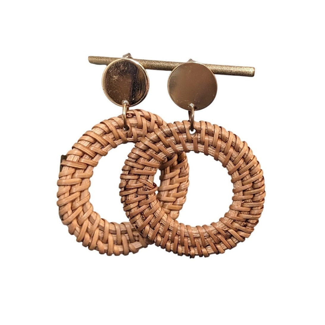 Gold Tone Dangle Rattan Post Earrings