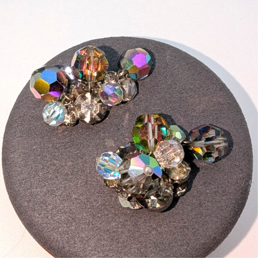 Vintage D & E Juliana Unmarked AB Crystal & Rhinestone Clip On Cha Cha Earrings
