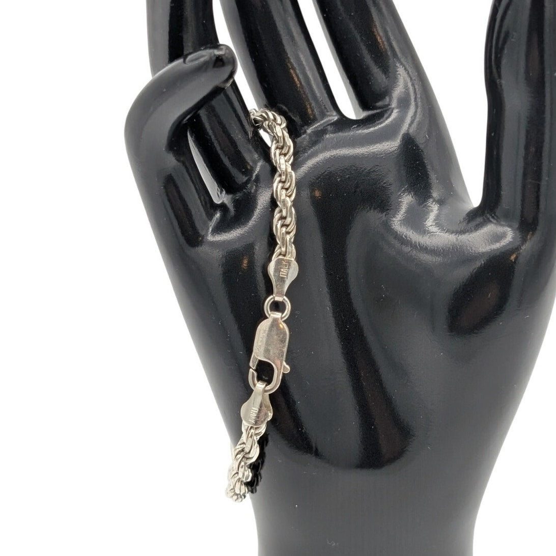 VTG 925 Italy Sterling Silver 5mm Rope Large Lobster Claw Clasp Bracelet 13.99g