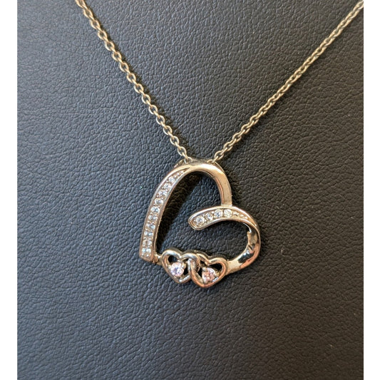 Sterling Silver CZ Heart Pendant Necklace