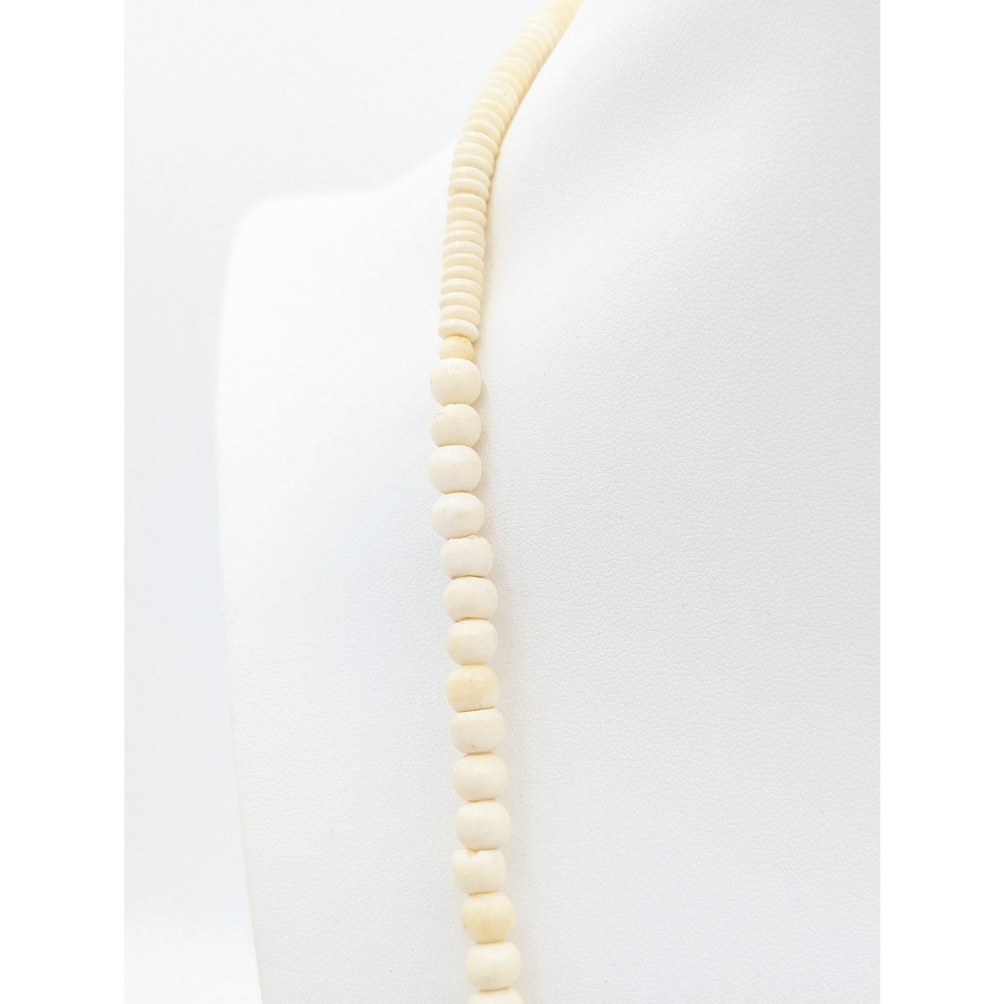 Antique Cream Hand Carved Pierced Bead Barrel Clasp 26" Necklace
