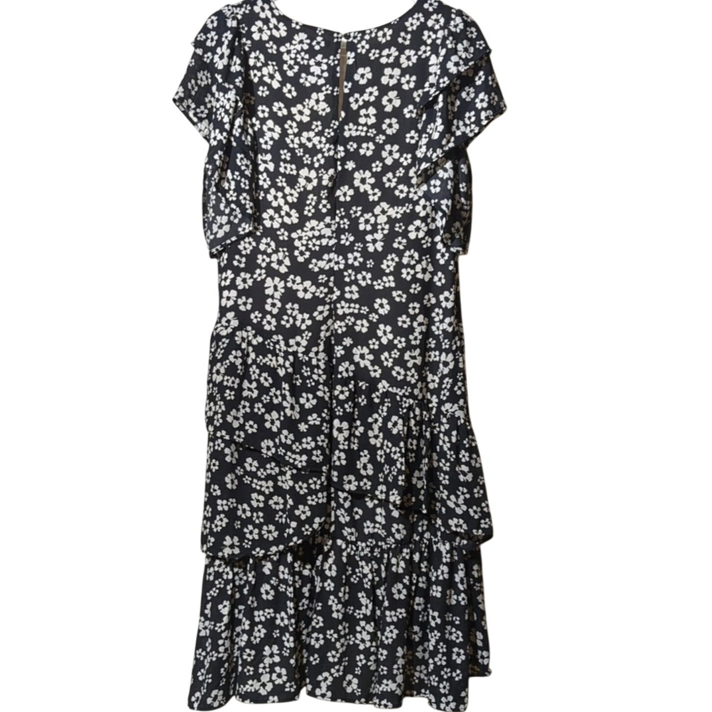 Who What Wear Black Floral Tiered Ruffled High Low Dress Women's Size S