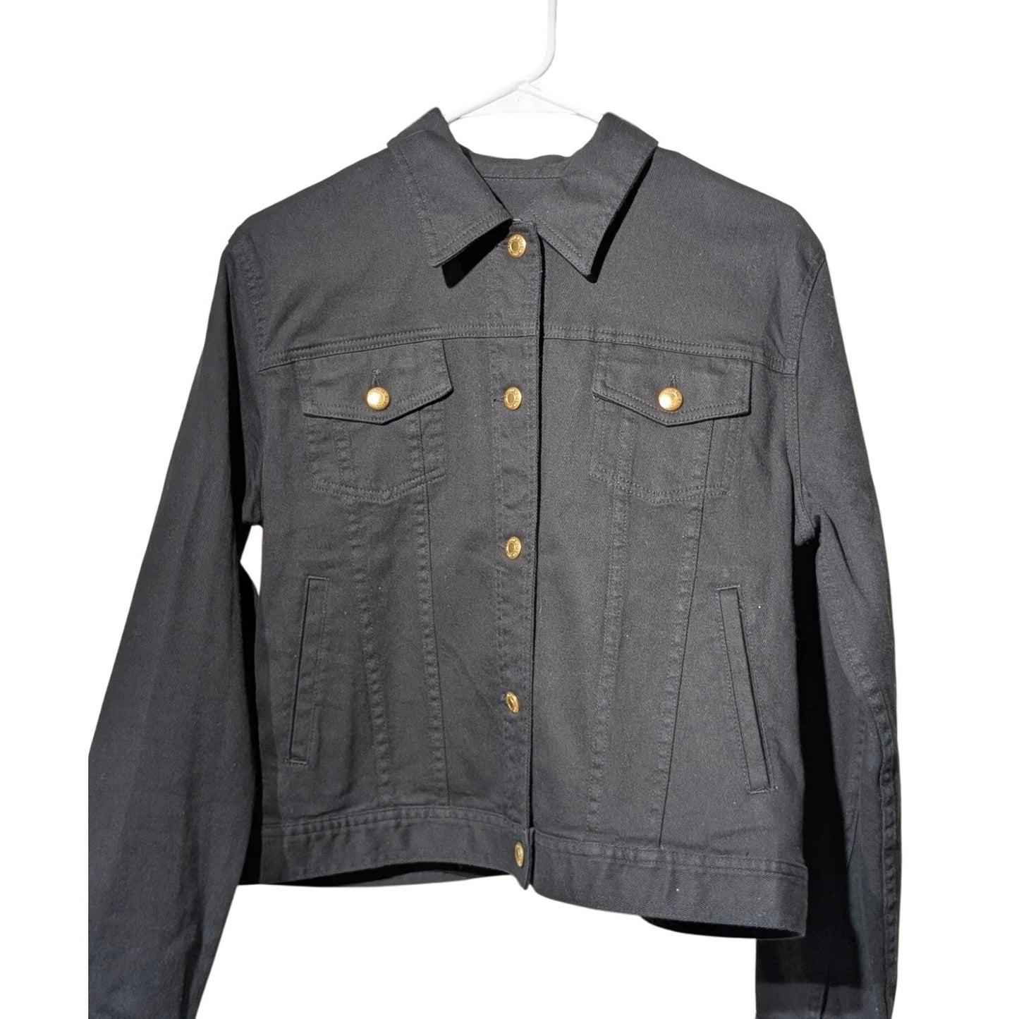 Vtg Lauren Jeans Co Ralph Lauren Black Denim Jean Jacket W/ Gold Buttons Sz L