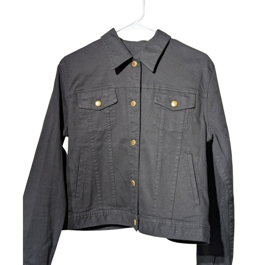 Vtg Lauren Jeans Co Ralph Lauren Black Denim Jean Jacket W/ Gold Buttons Sz L