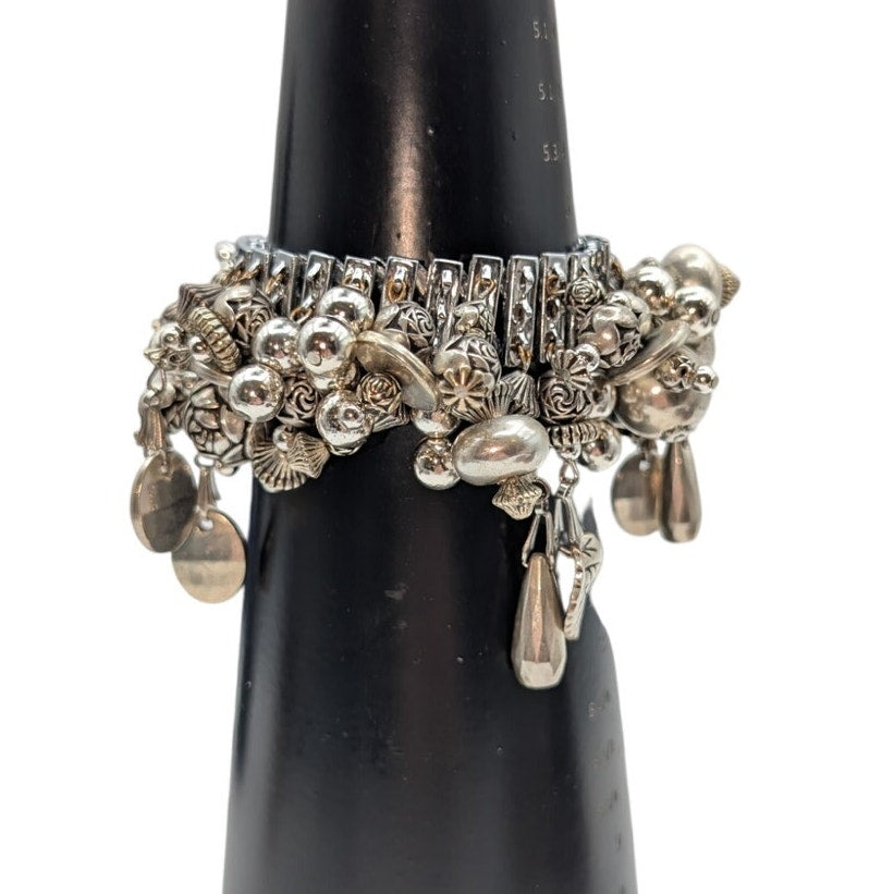Vintage 80s/90s Cha Cha Expansion Dangling Charm Silver Tone Bracelet