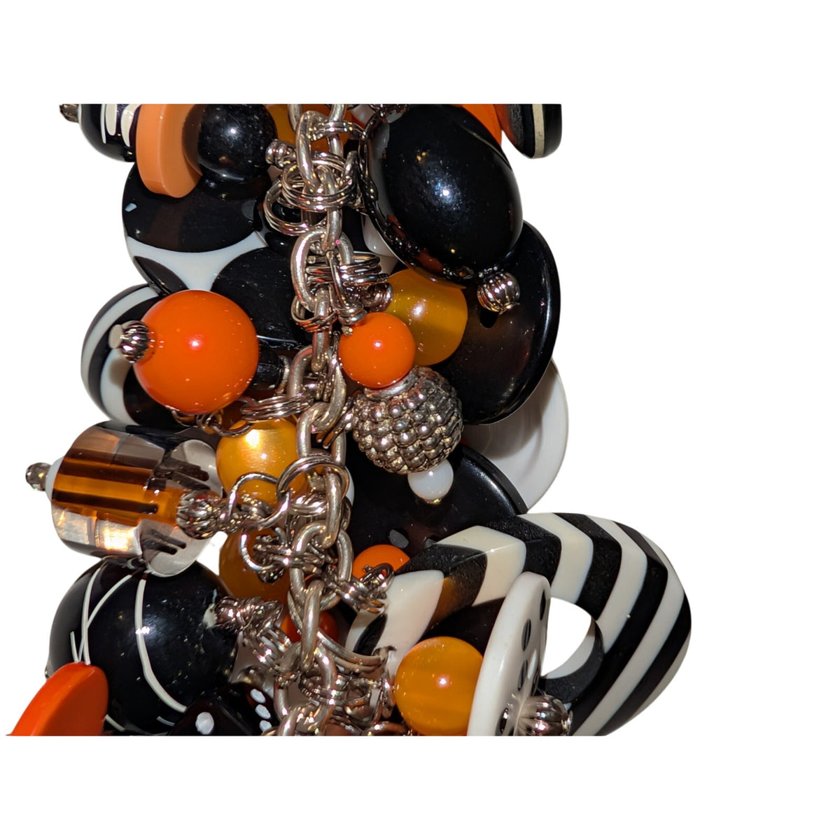 Vintage Artisan OOAK 90s Halloween Button Bead Pumpkin Charm Costume Bracelet