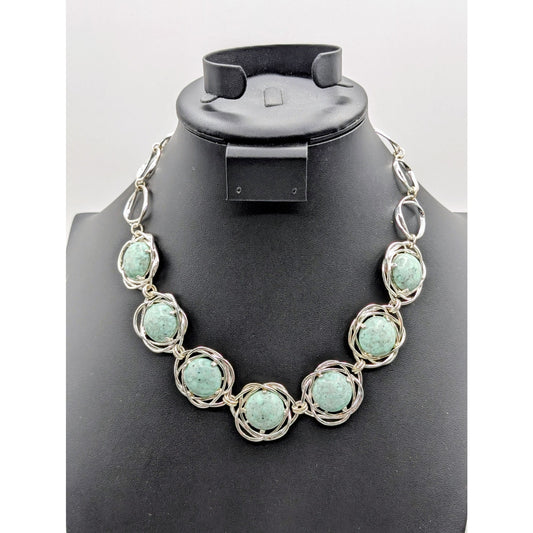 Etienne Aigner Bellini Turquoise Silver Tone Toggle Clasp 17.5"-18.5" Necklace