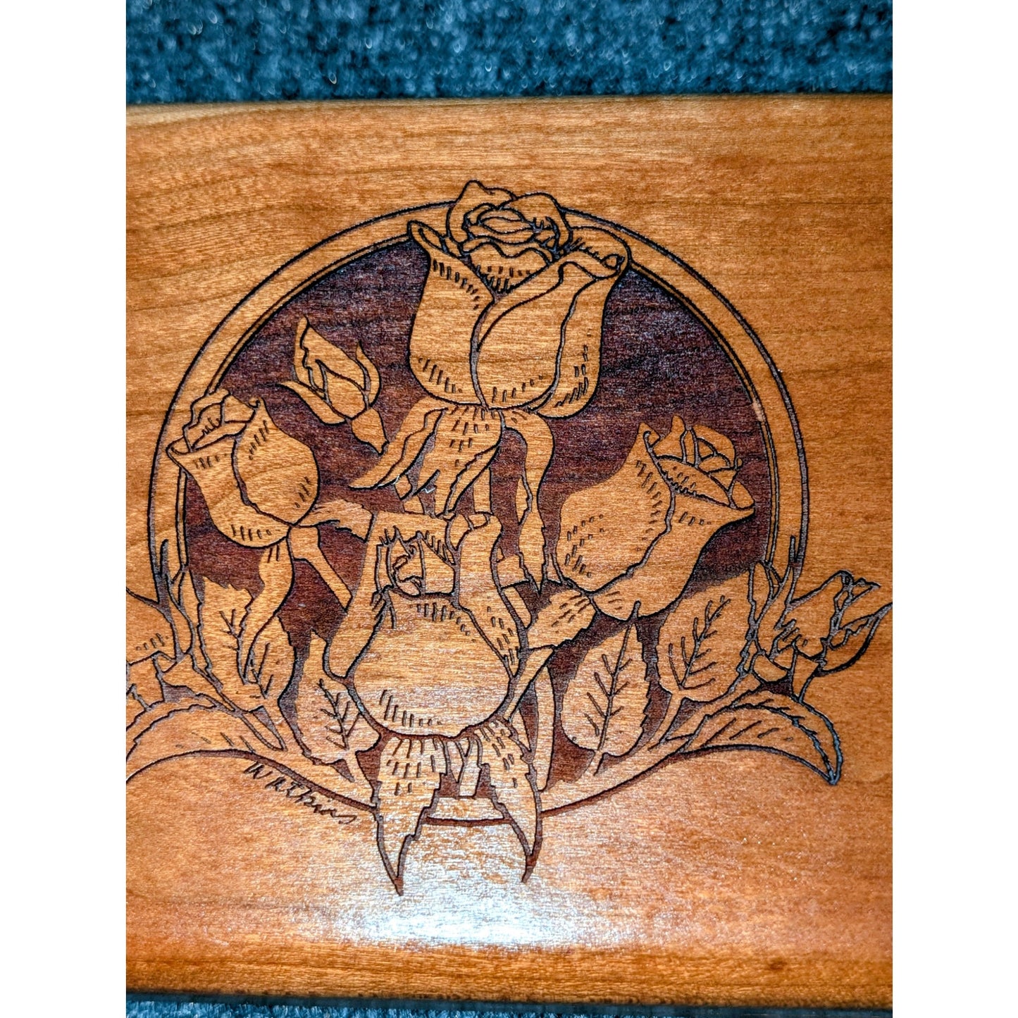 Vintage Wilderness Woods Floral Carved 'Waltz of the Flowers' Music Trinket Box