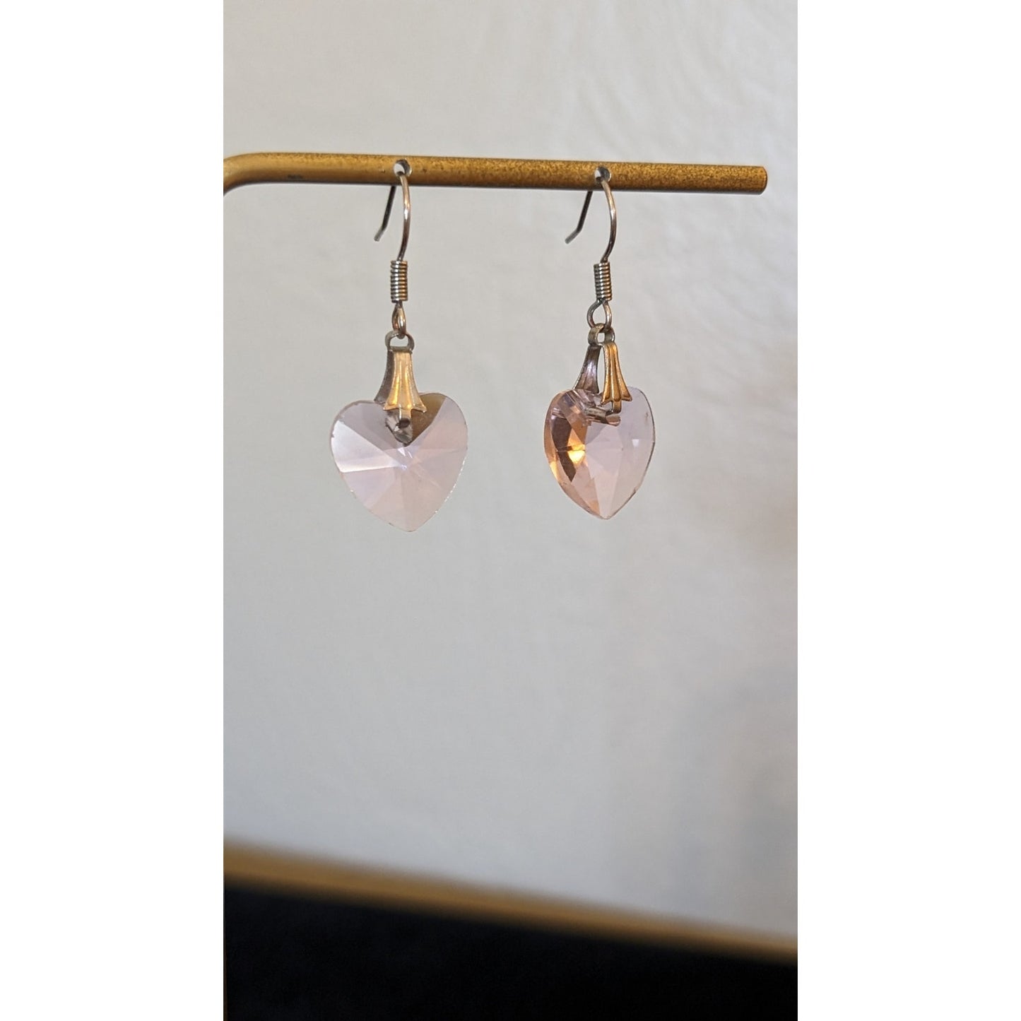 Swarovski Pale Pink Crystal Heart Wire Earrings