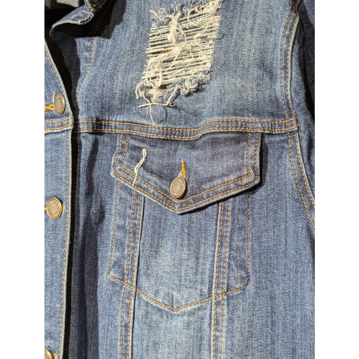 Judy Blue Distressed Long Sleeve Button Down Stretchy Denim Jacket Womens' Sz L