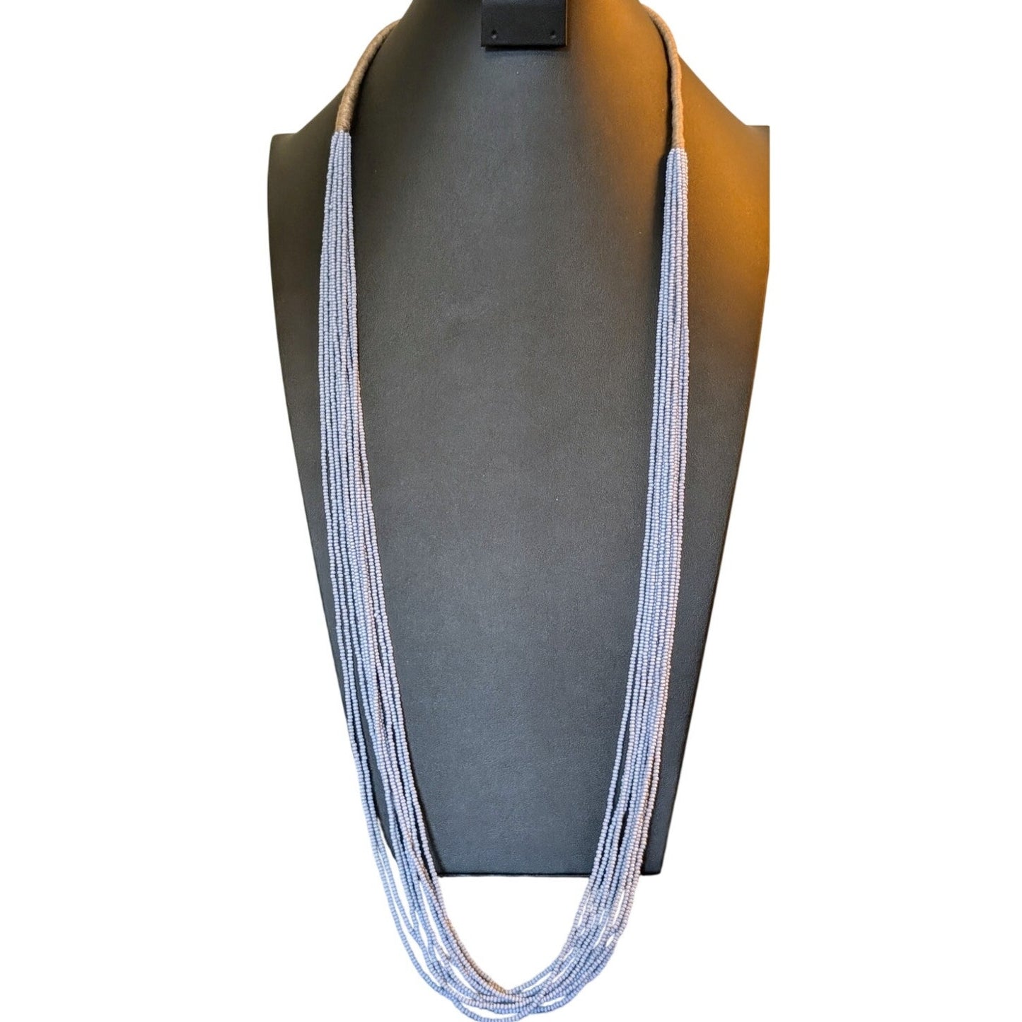 Dusty Blue Seed Bead Ten Strand Tribal Vibe Wrapped Pull Over Long 40" Necklace