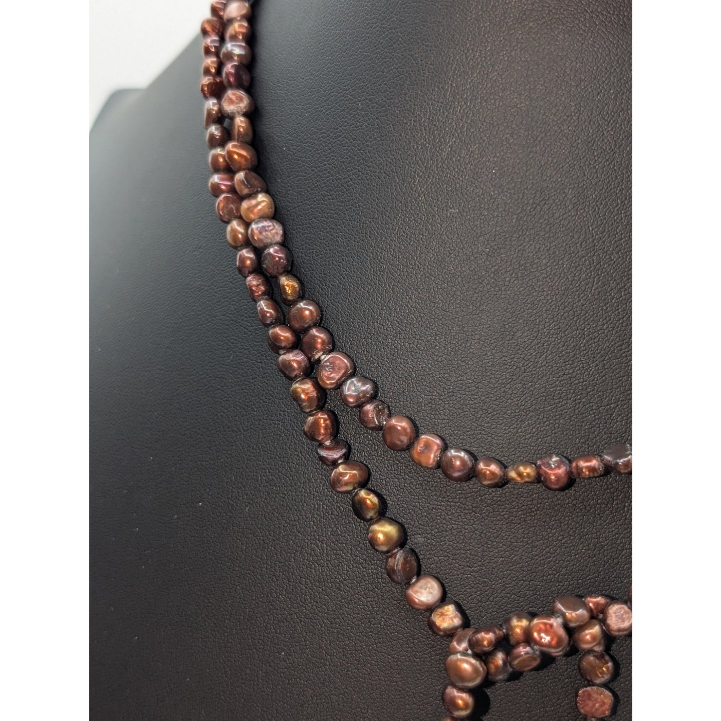 Vintage 52" Genuine Copper & Gold Lariat Style Open Ended Pearl Necklace