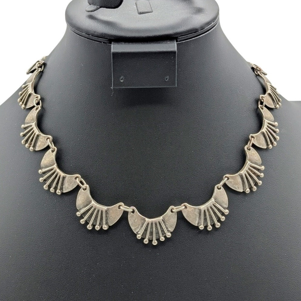 Vintage Brutalist Silver Tone Station Link 15"-18" Adjustable Choker Necklace