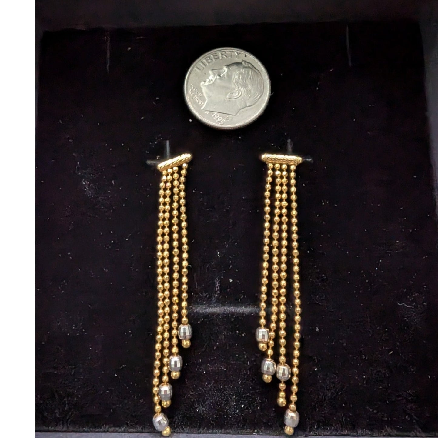 18K Gold Marked RCI Graduated Chain Dangle Two Tone Pierced Earrings 3.71g