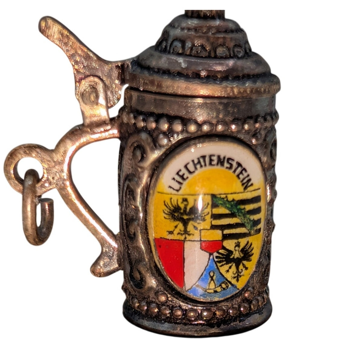 Vintage 800 Silver Enamel Liechtenstein Beer Stein Mobile Lid Charm