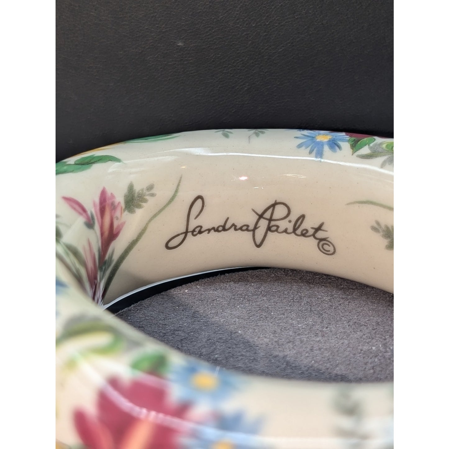 Artisan Sandra Pailet Sunflower Ceramic Statement Oval Bangle Bracelet 173.80g