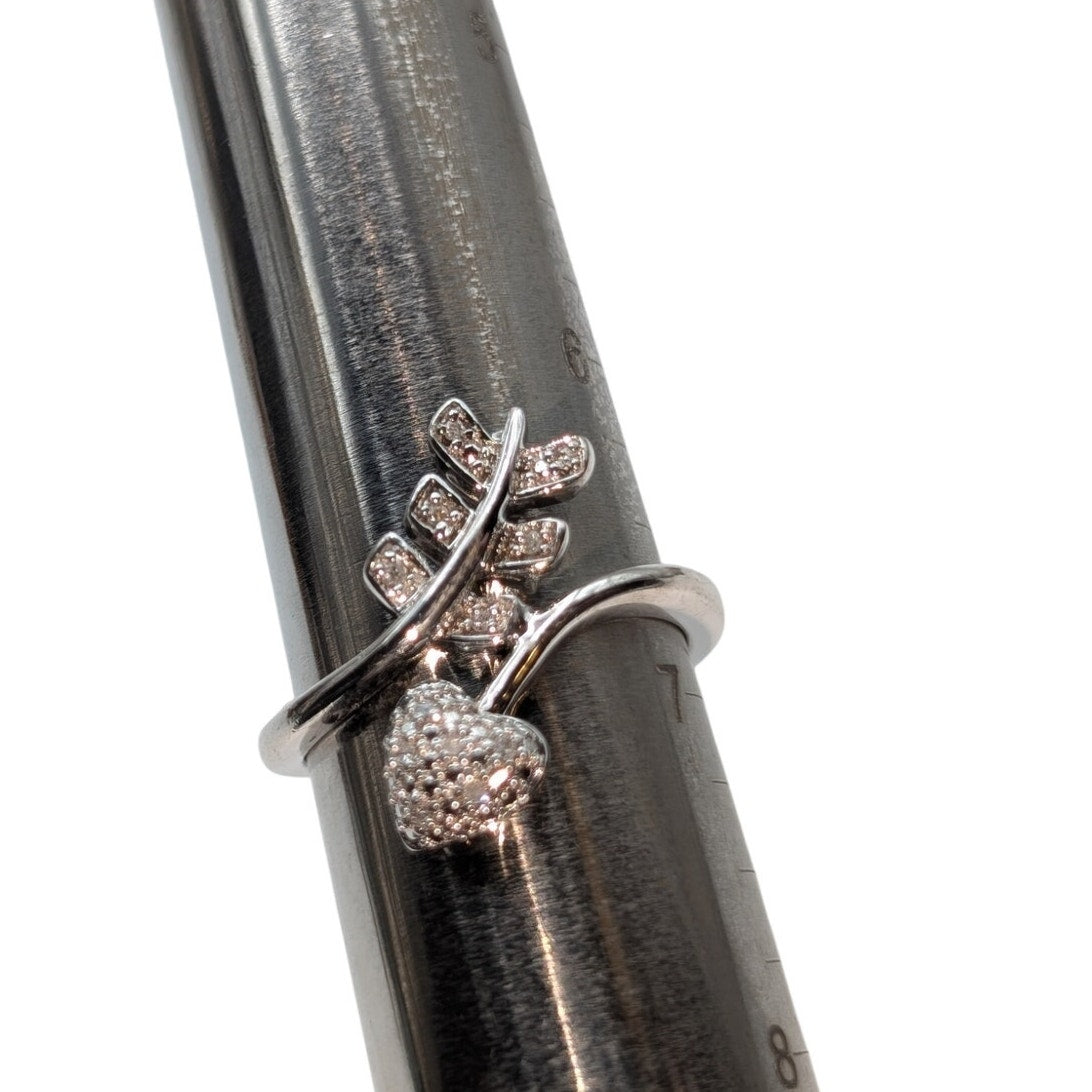 925 Sterling Silver Peace & Love Pave Diamond Ring Size 6.75